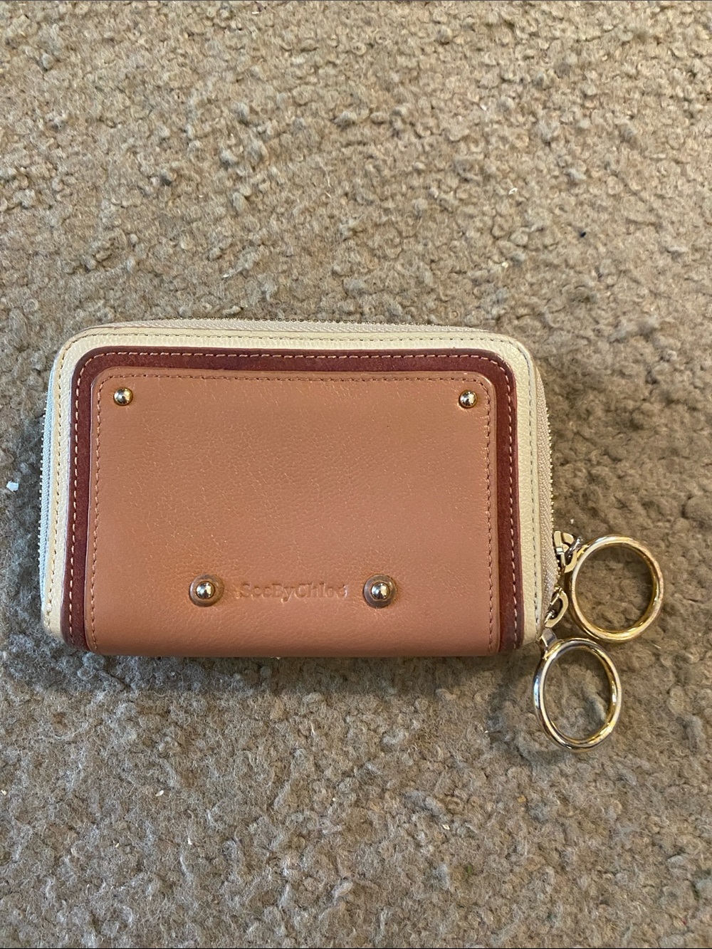 See By Chloe Tan, Cream & Brown Colorblock Double Zip Keyring Wallet